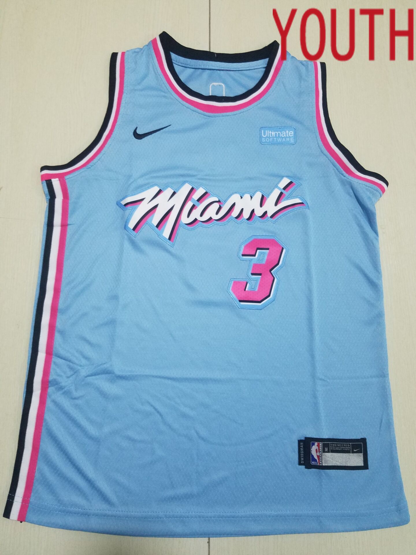 Youth Miami Heat #3 Wade Light Blue Nike 2022 NBA Jersey